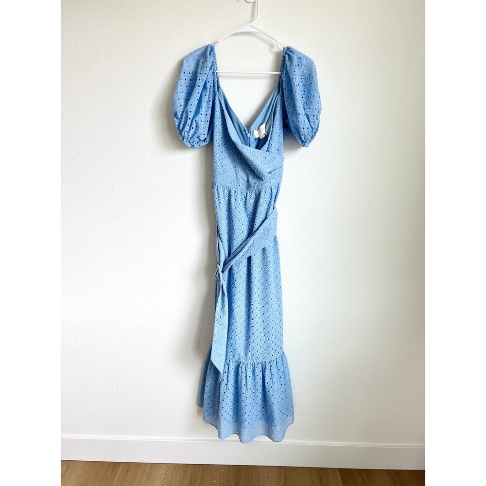 Sachin & Babi Blue Eyelet Cottagecore Spring Ruffle Hem Midi Dress Women's 8